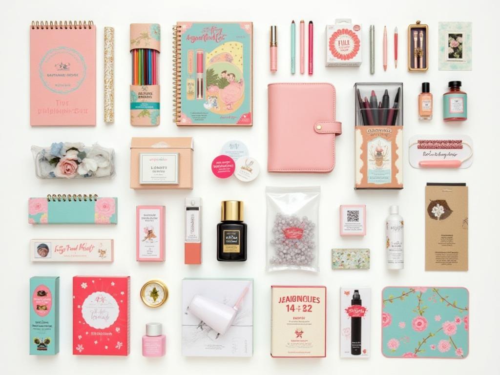 Variety of stationery products neatly arranged